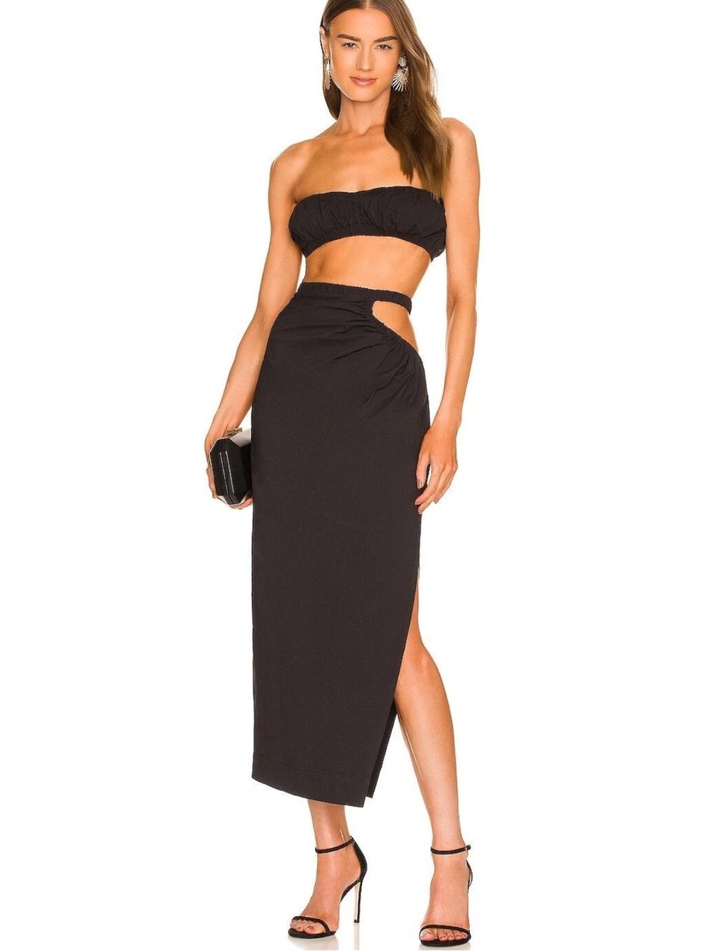 NATALIE ROLT Nonny Addison Set Black Size 1 Ruched Cutout Midi Skirt